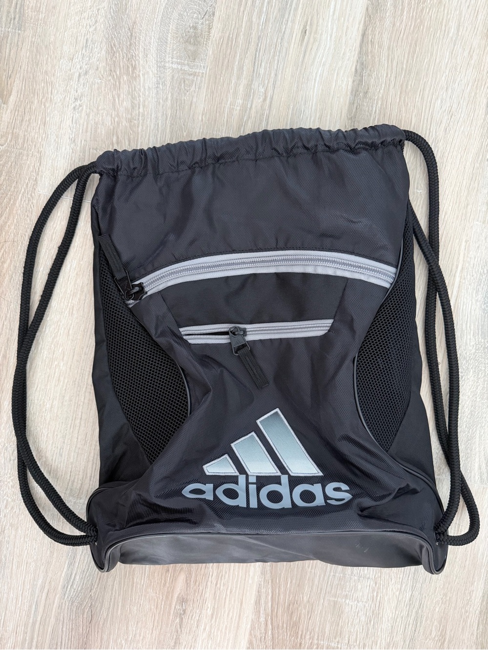 adidas Black Drawstring Gym Backpack with Gray Accents